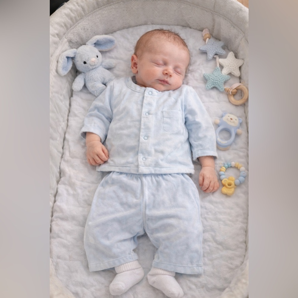 Pottery Barn Kids Baby Blue Velour Layette  2-Piece Outfit Set Size 0–3 Months